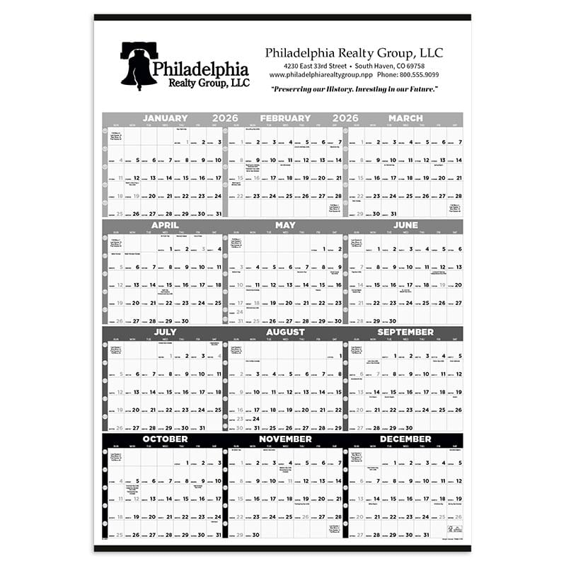 Black & White Time Management Span-A-Year Non-Laminated