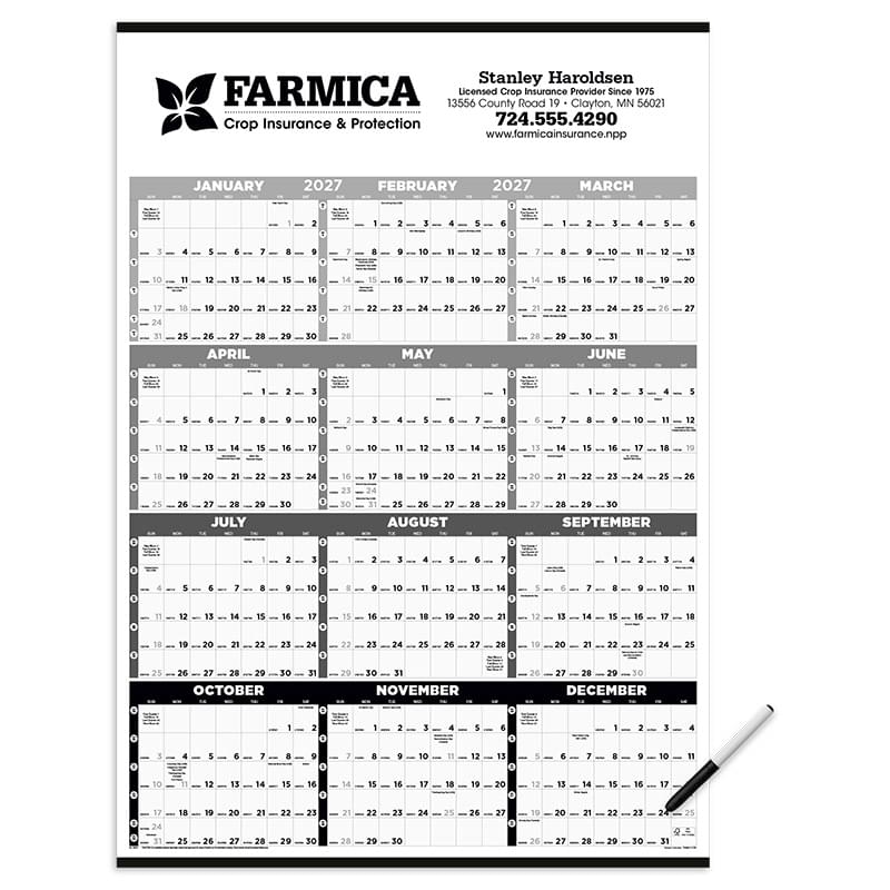 Black & White Time Management Span-A-Year Laminated w/Marker