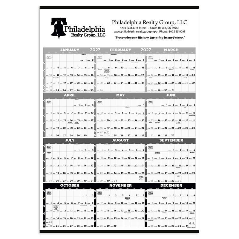 Black & White Time Management Span-A-Year Non-Laminated