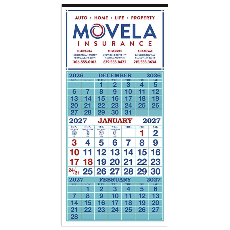 Skinner & Kennedy™ 3-Month Display 12-Sheet Calendar