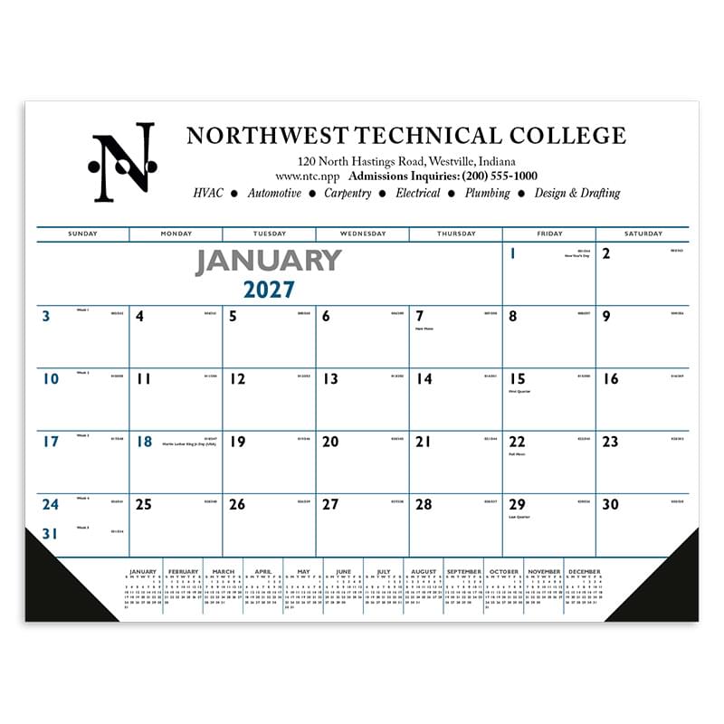 Blue & Black Desk Pad with Vinyl Corners