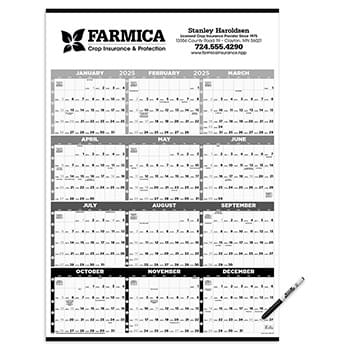 Black & White Time Management Span-A-Year Laminated w/Marker